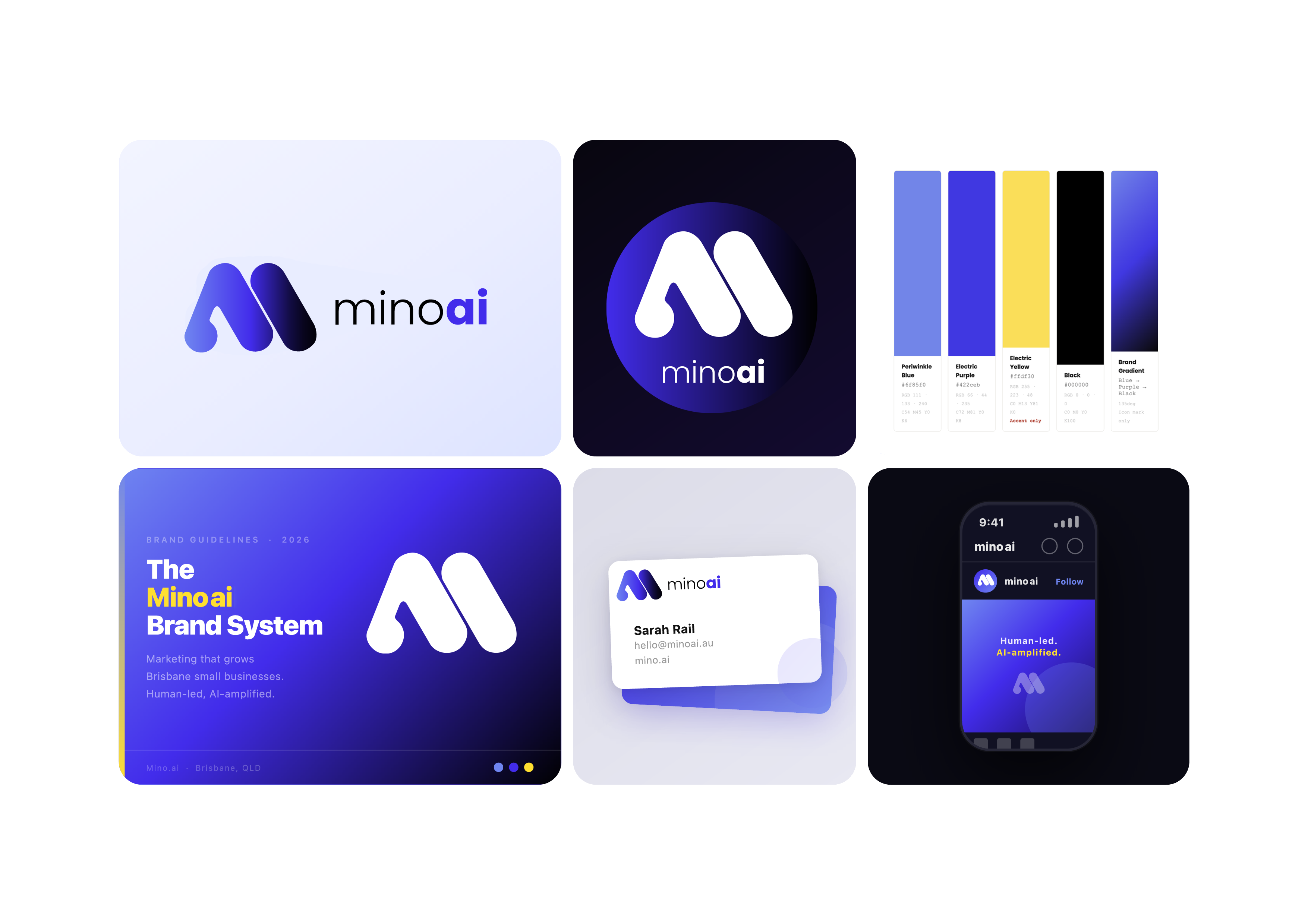 The Mino AI brand identity system, designed by Mino Design and Digital
