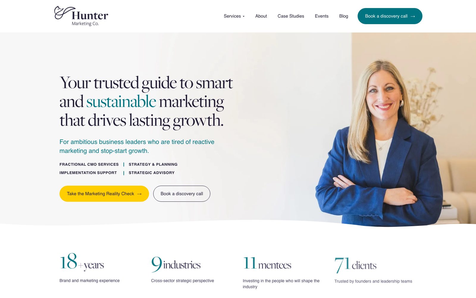 Website for Hunter Marketing, marketing strategy and fractional CMO consultancy in Brisbane, by Mino Design and Digital